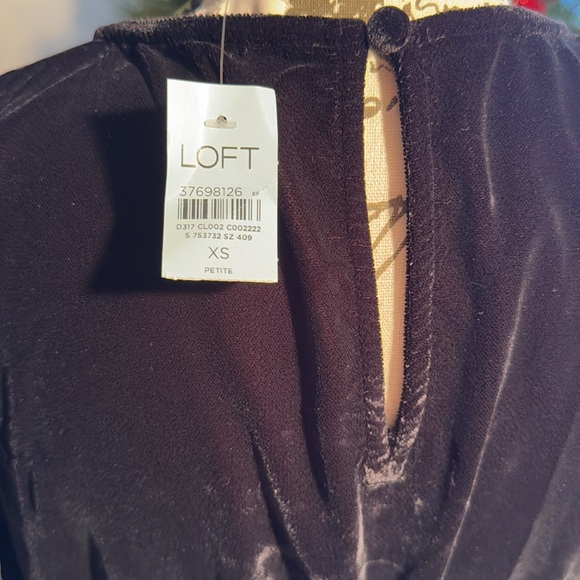 Loft XS Petite Black Velvet Flowing Godet Mini Dress W/ Tie 3/4 Sleeve 15x35 NWT - Picture 5 of 5